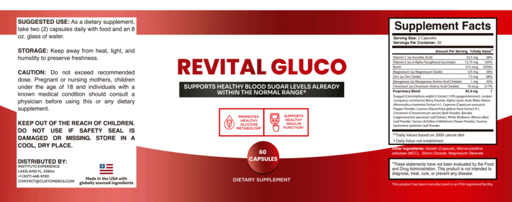 Revital Gluco supplement facts label